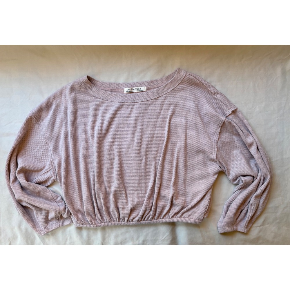 We The Free Free People Lavender Textured Knit Cropped Balloon Sleeve Top XS